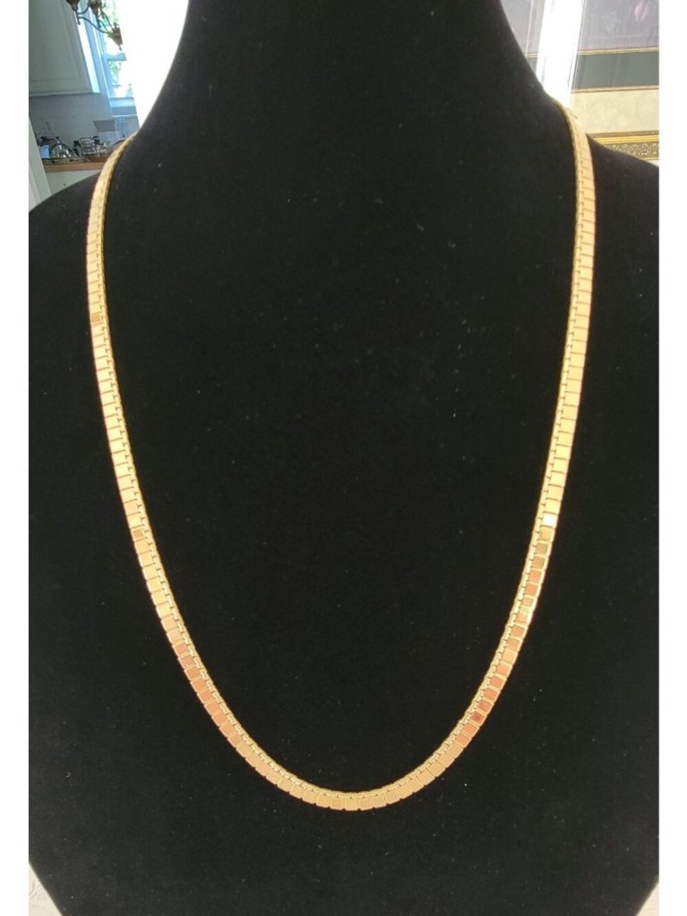 Vintage Monet Gold Tone Rectangular Box Link Panel Chain Necklace 28" Signed